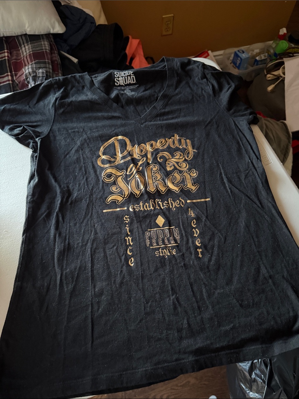 "Property of Joker" Harley Quinn Black Graphic V-Neck Tee